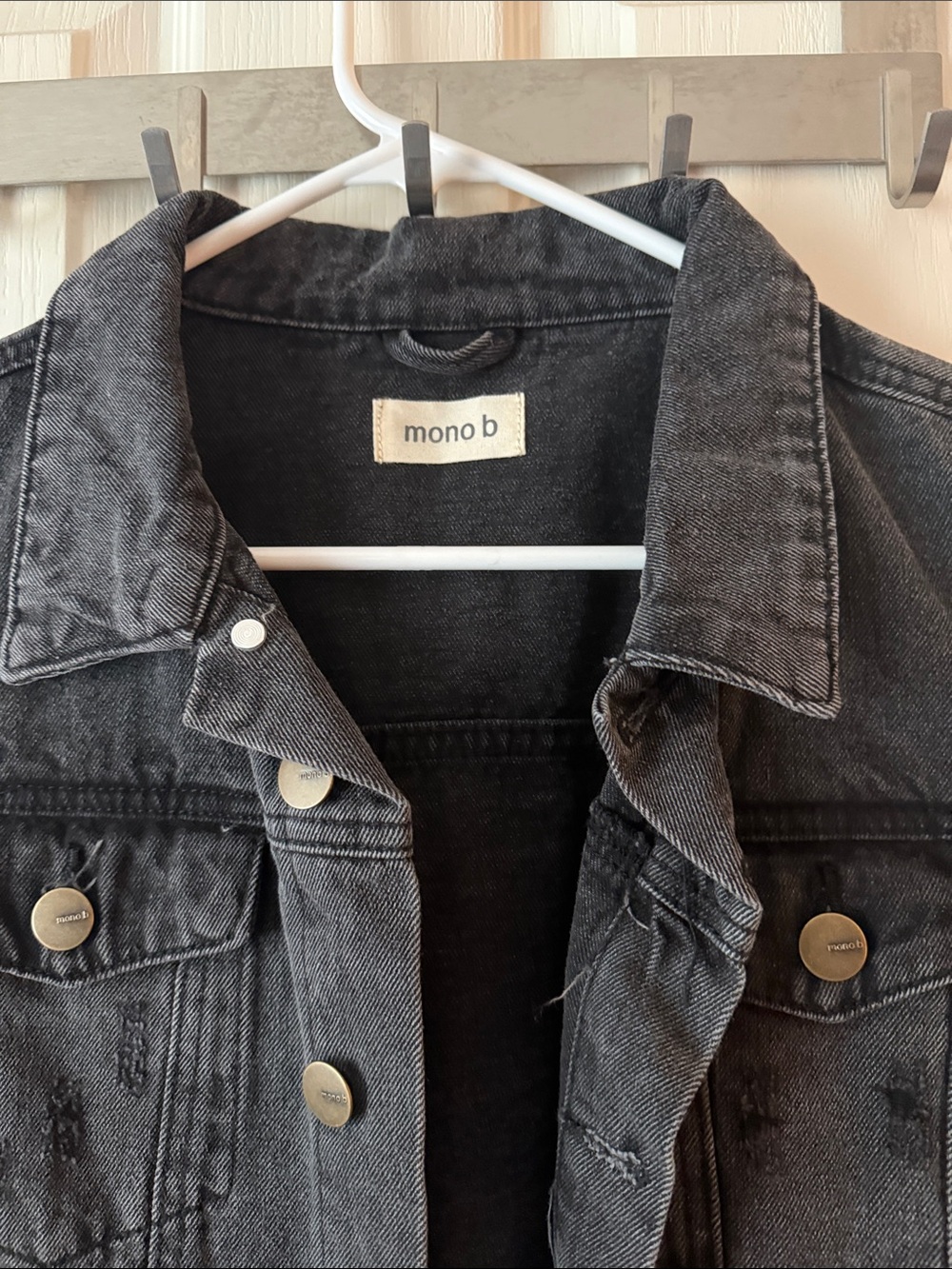 Mono B Black Distressed Cropped Denim Jacket - Picture 2 of 6